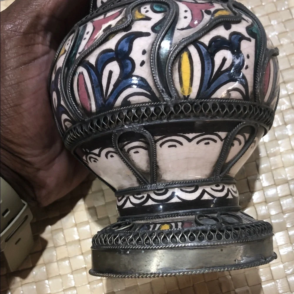 Moroccan Decorative Hand-Painted Ceramic Vase in Multicolor - Picture 3 of 6